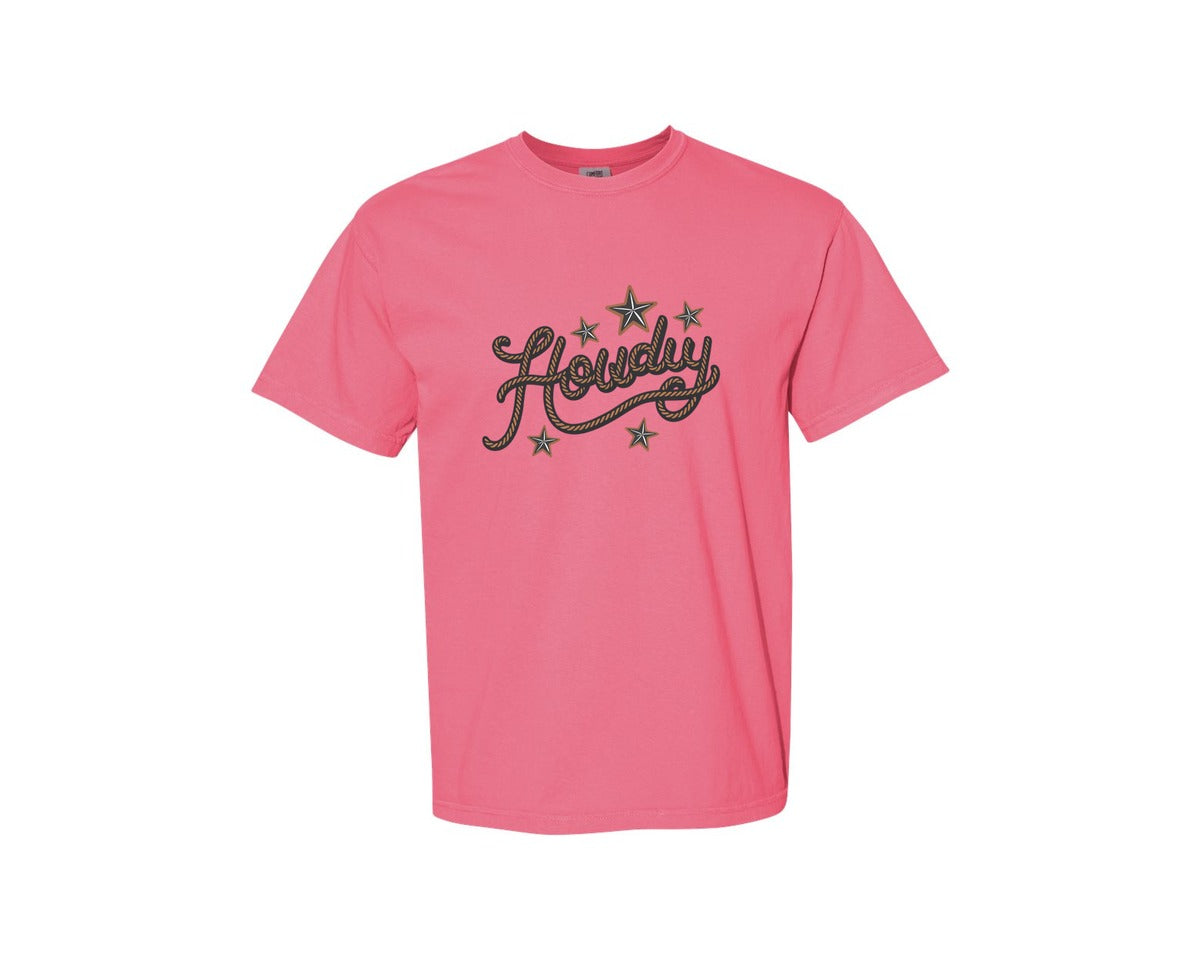 brand:Comfort Colors|color:Crunchberry|Howdy Western Cowboy Rope Graphic T-Shirt