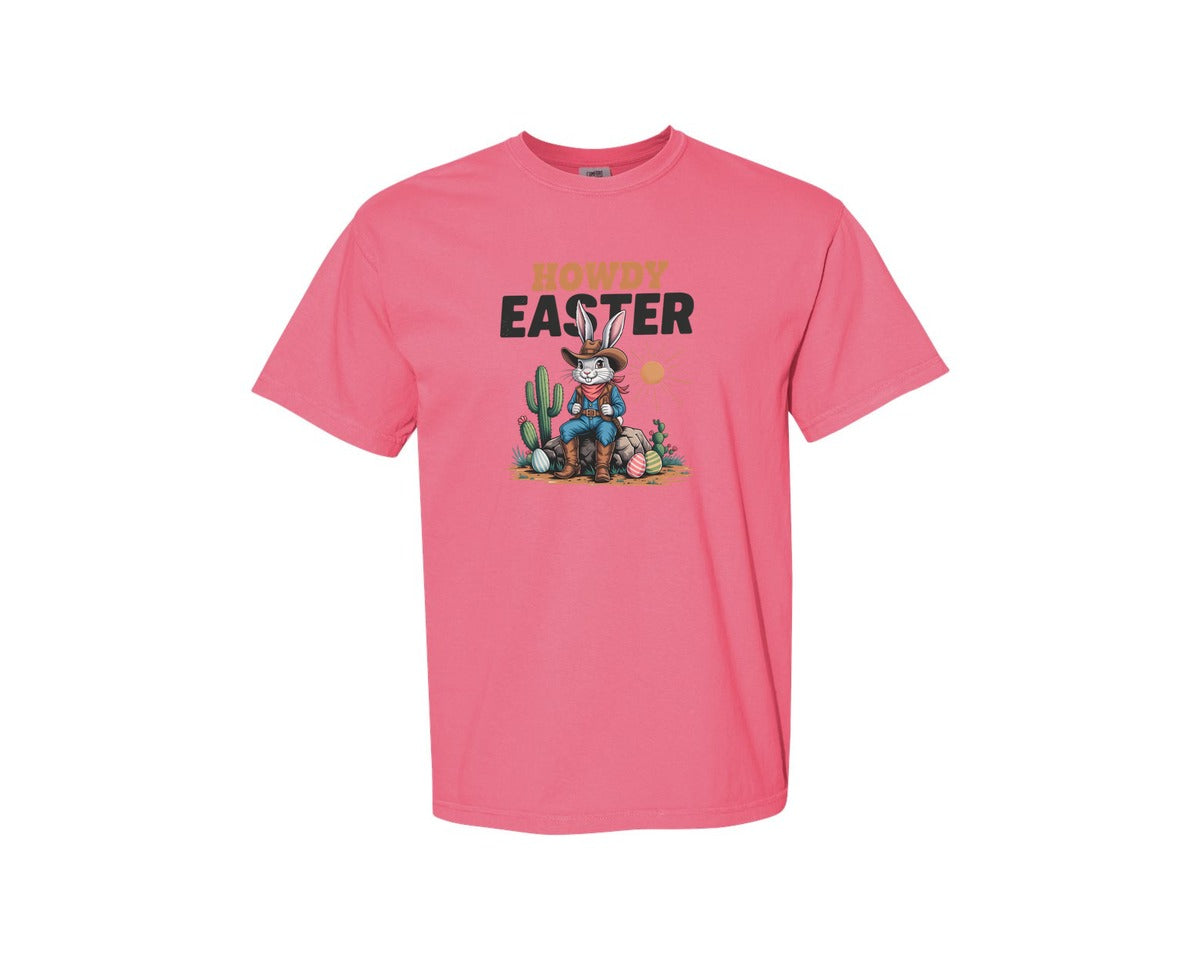 brand:Comfort Colors|color:Crunchberry|Howdy Easter Western Cowboy Bunny 2 Graphic T-Shirt