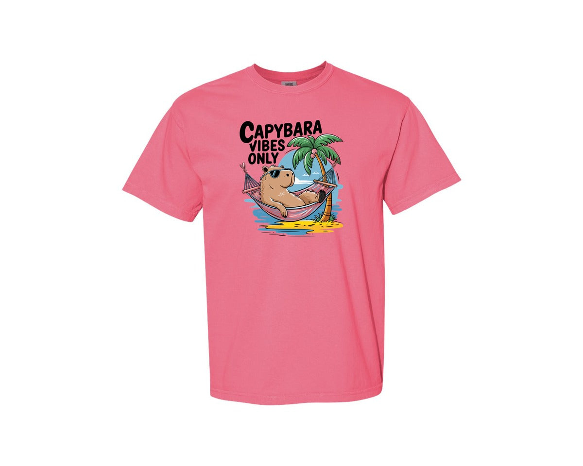 brand:Comfort Colors|color:Crunchberry|Capybara Vibes Only Summer T Shirt Print Graphic T-Shirt