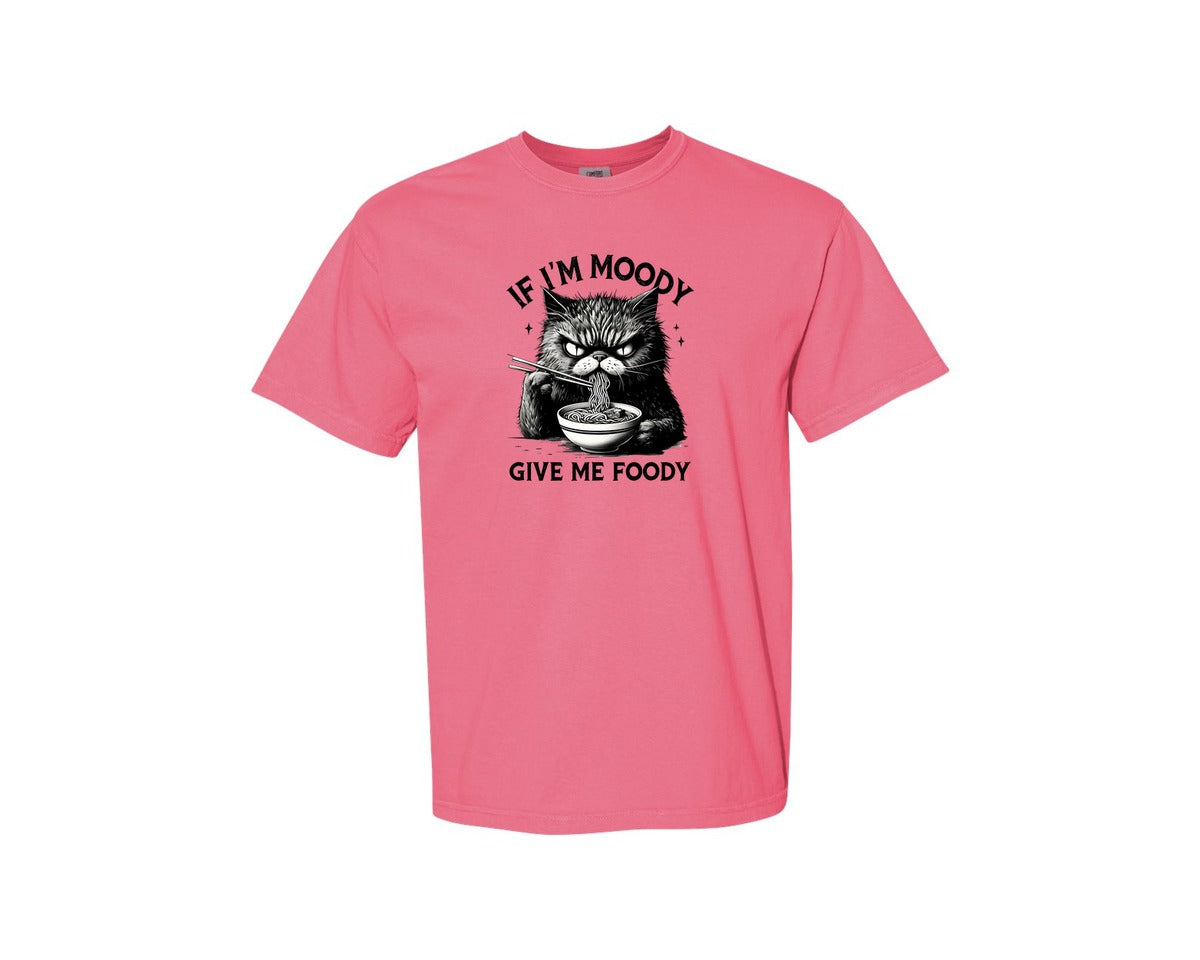 brand:Comfort Colors|color:Crunchberry|Funny Sarcastic Cat Ramen If Im Moody Graphic T-Shirt