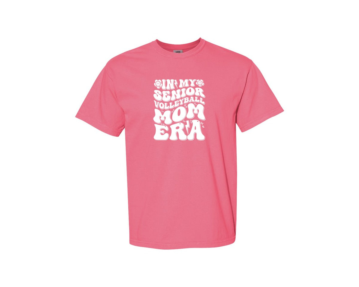 brand:Comfort Colors|color:Crunchberry|In My Senior Volleyball Mom Era 2 Graphic T-Shirt