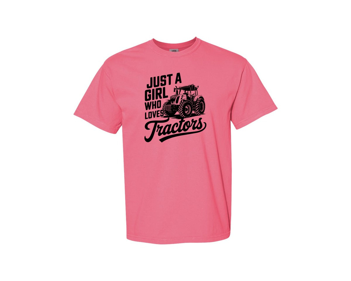 brand:Comfort Colors|color:Crunchberry|Just A Girl Who Loves Tractors T Shi Graphic T-Shirt