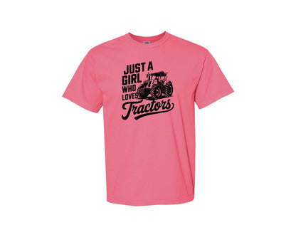 brand:Comfort Colors|color:Crunchberry|Just A Girl Who Loves Tractors T Shi Graphic T-Shirt