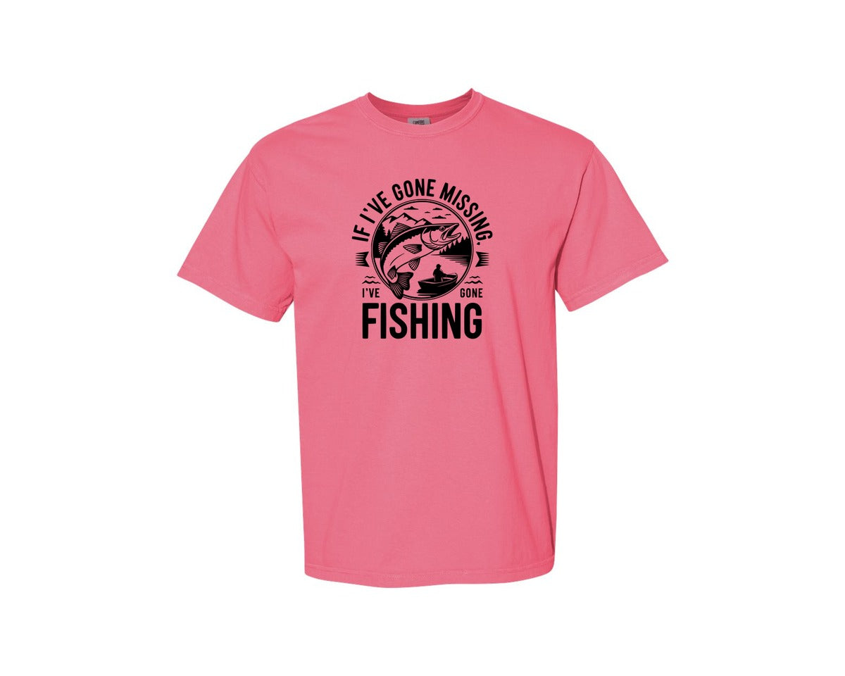 brand:Comfort Colors|color:Crunchberry|If Ive Gone Missing Ive Gone Fishing T Graphic T-Shirt