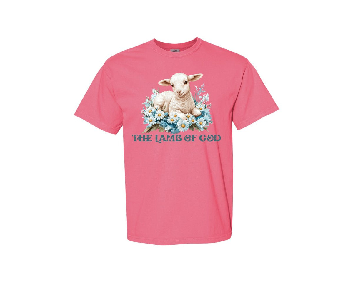 brand:Comfort Colors|color:Crunchberry|Easter Lamb Of God Christian Graphic T-Shirt