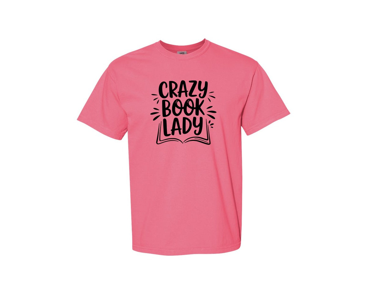 brand:Comfort Colors|color:Crunchberry|Crazy Book Lady T Shirt Design 4 Graphic T-Shirt