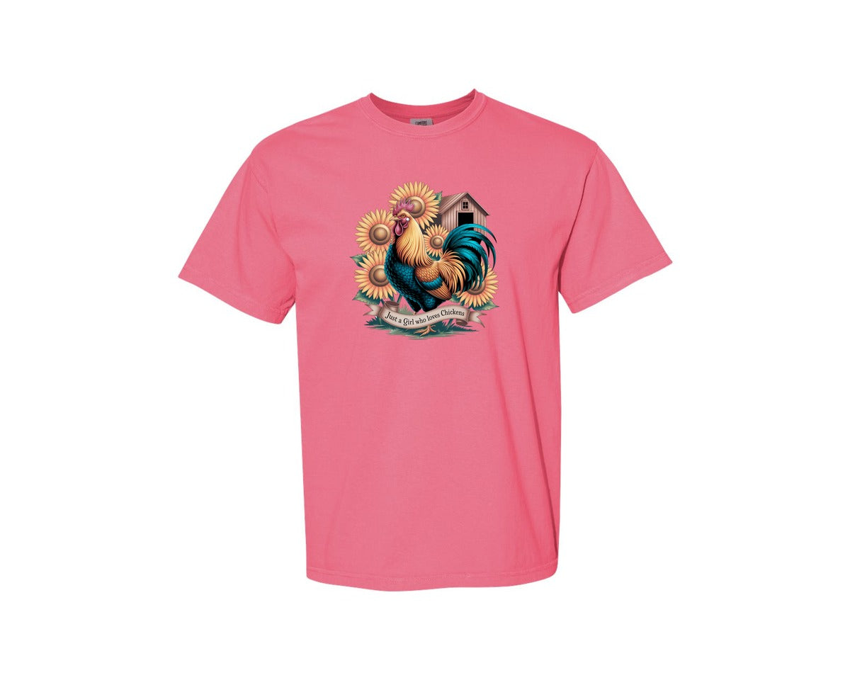 brand:Comfort Colors|color:Crunchberry|Just A Girl Who Loves Chickens 10 Graphic T-Shirt