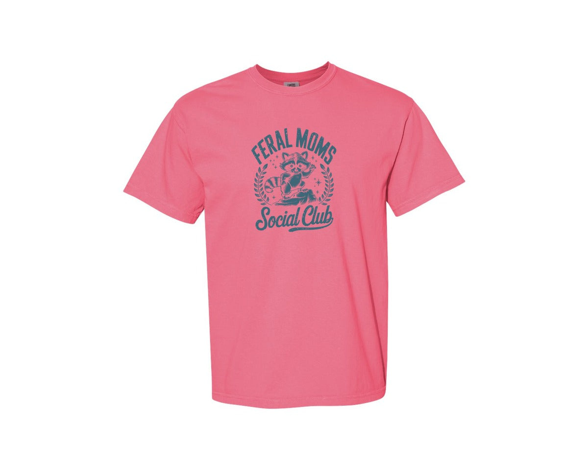brand:Comfort Colors|color:Crunchberry|Funny Mothers Day Raccoon Mama Feral Mom Graphic T-Shirt