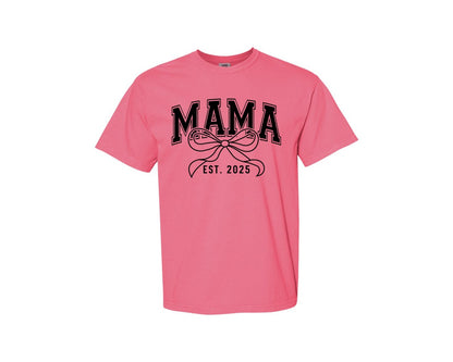 brand:Comfort Colors|color:Crunchberry|Mama Bow Varsity Graphic T-Shirt