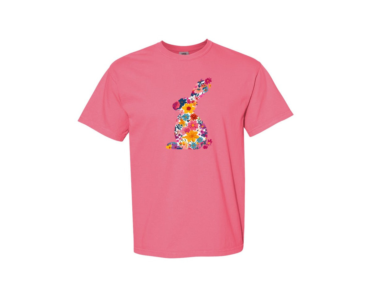 brand:Comfort Colors|color:Crunchberry|Floral Bunny Easter Rabbit Graphic T-Shirt