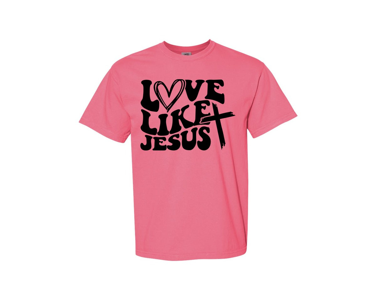 brand:Comfort Colors|color:Crunchberry|Love Like Jesus Wavy 2 Graphic T-Shirt