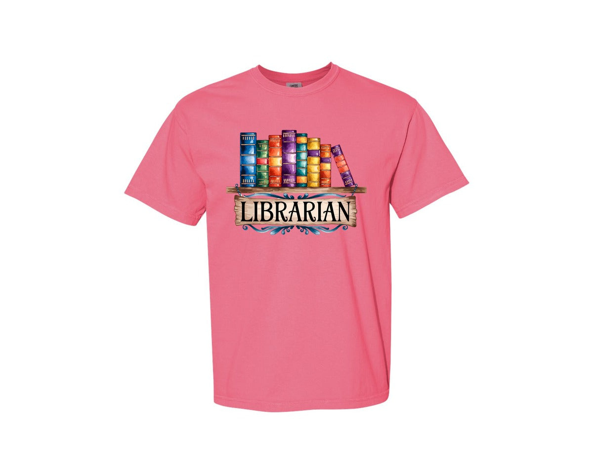 brand:Comfort Colors|color:Crunchberry|Librarian Vintage Bookshelf 2 Graphic T-Shirt