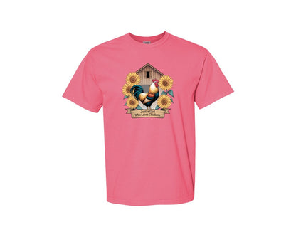 brand:Comfort Colors|color:Crunchberry|Just A Girl Who Loves Chickens 8 Graphic T-Shirt