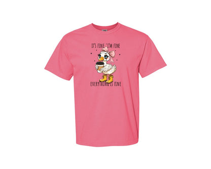 brand:Comfort Colors|color:Crunchberry|Funny Goose Its Fine Everything Is Fine Graphic T-Shirt