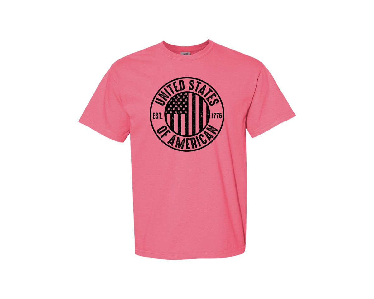 brand:Comfort Colors|color:Crunchberry|United States Of America Patriotic Graphic T-Shirt