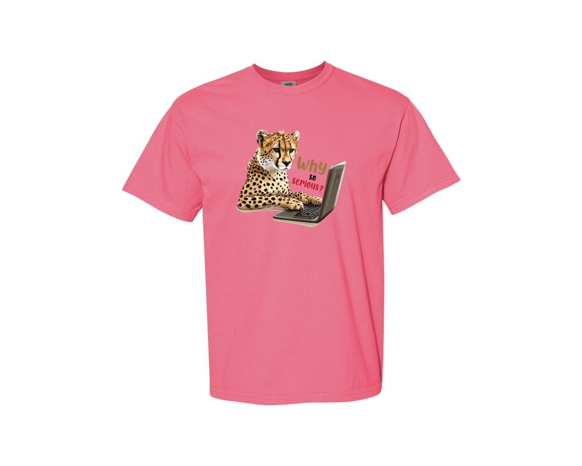 brand:Comfort Colors|color:Crunchberry|Tiger Typing On A Laptop T Shirt Print Graphic T-Shirt