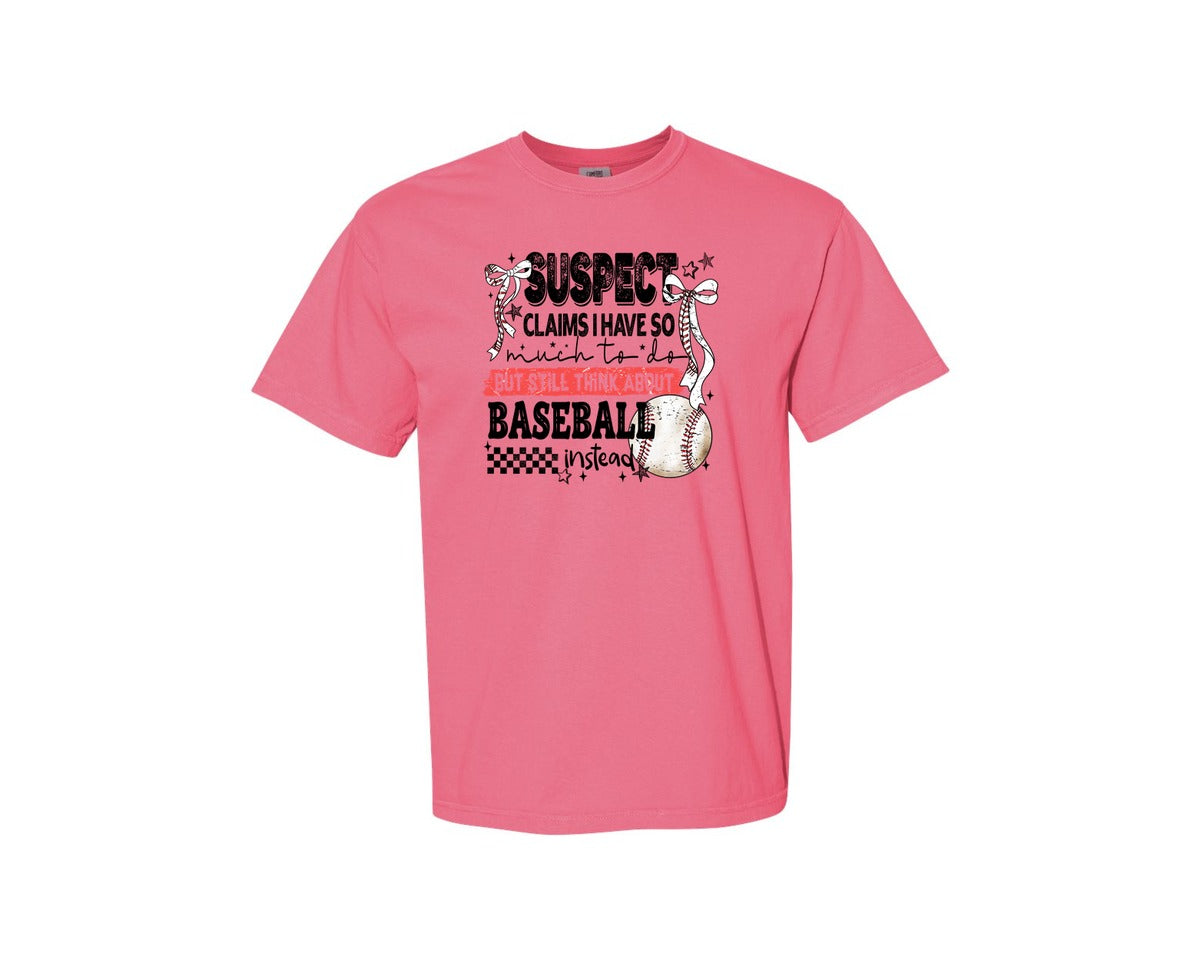 brand:Comfort Colors|color:Crunchberry|Baseball Bow Mom Quote Retro Distressed Graphic T-Shirt