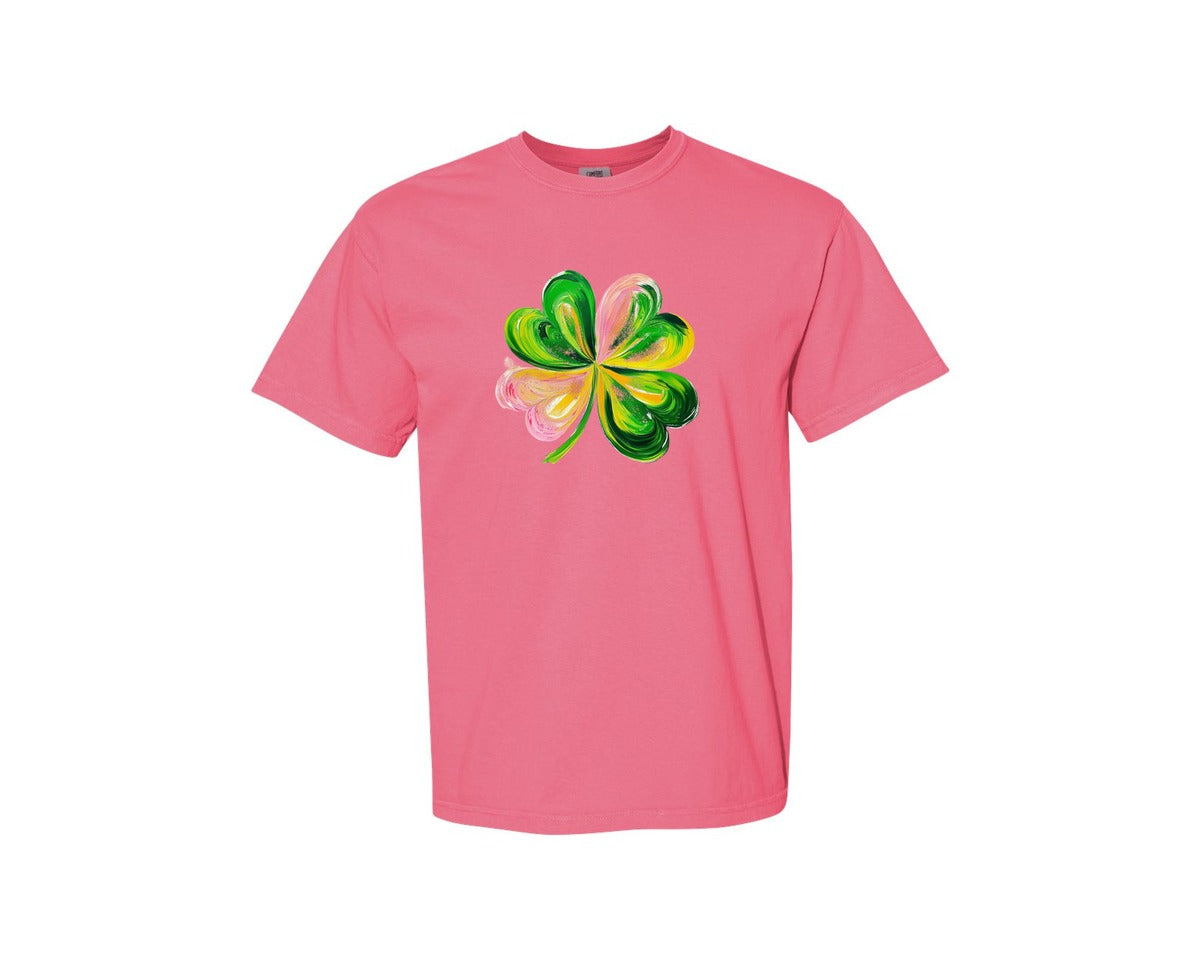 brand:Comfort Colors|color:Crunchberry|Brushstroke Shamrock Graphic T-Shirt
