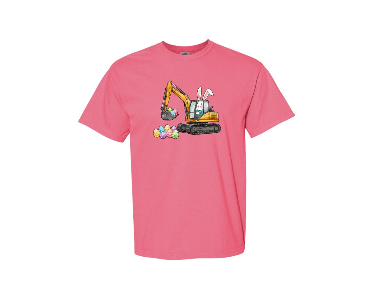 brand:Comfort Colors|color:Crunchberry|Bunny Easter Excavator Graphic T-Shirt