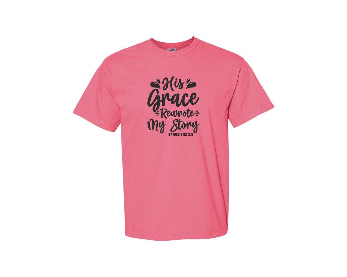 brand:Comfort Colors|color:Crunchberry|His Grace Rewrites My Story Graphic T-Shirt