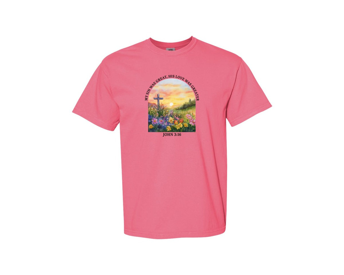 brand:Comfort Colors|color:Crunchberry|Floral Christian Bible Verse Graphic T-Shirt