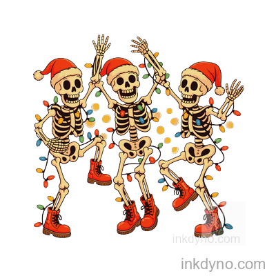 Dancing Skeleton Xmas Lights Santa Hat DTF Transfer – Ready to Press (Christmas)