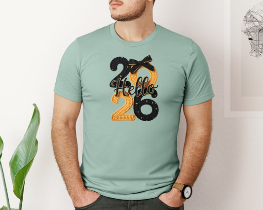 Faux Yarn Hello 2026 Happy New Year Graphic T-Shirt