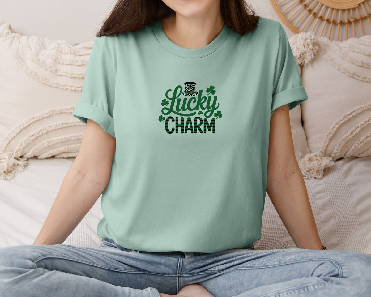 brand:Bella Canvas|color:Dusty Blue|Lucky Charm St Patricks Day 9 Graphic T-Shirt