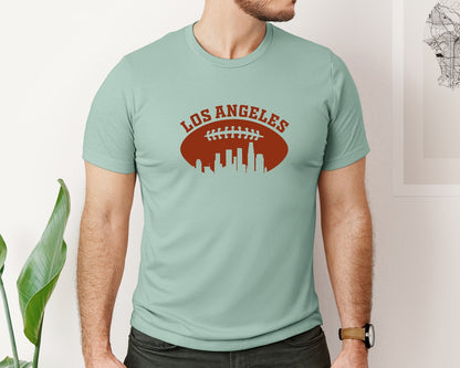 brand:Bella Canvas|color:Dusty Blue|American Football Los Angeles Skyline Graphic T-Shirt