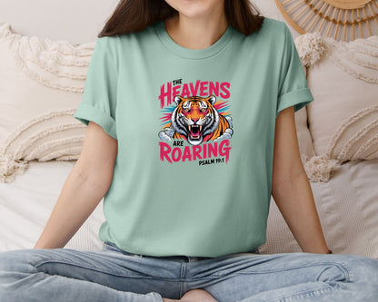 brand:Bella Canvas|color:Dusty Blue|The Heavens Are Roaring Tiger Graphic T-Shirt