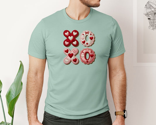 Xoxo Patchwork Valentine Cute Bow 3 Graphic T-Shirt