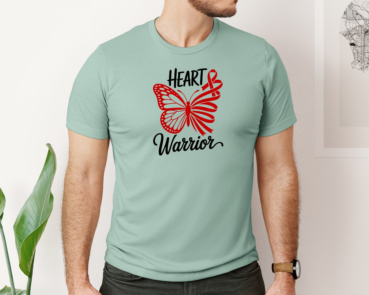 brand:Bella Canvas|color:Dusty Blue|Heart Warrior Butterfly Awareness Graphic T-Shirt
