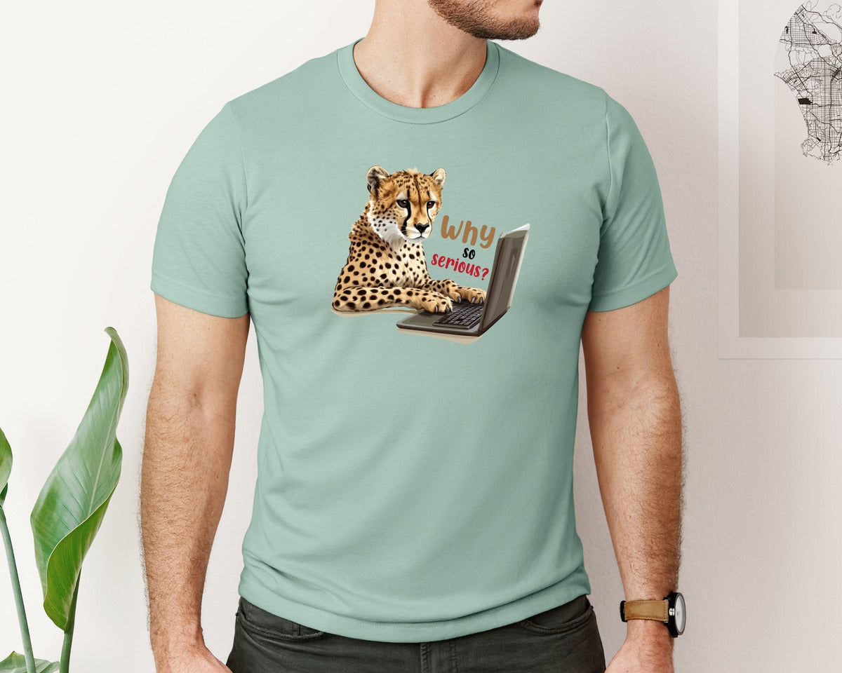 brand:Bella Canvas|color:Dusty Blue|Tiger Typing On A Laptop T Shirt Print Graphic T-Shirt