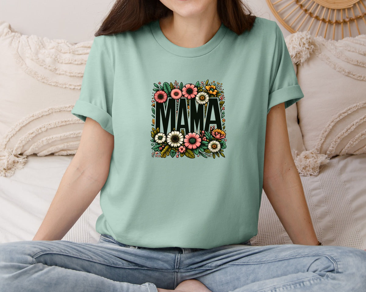 brand:Bella Canvas|color:Dusty Blue|Floral Mama Mama Graphic T-Shirt