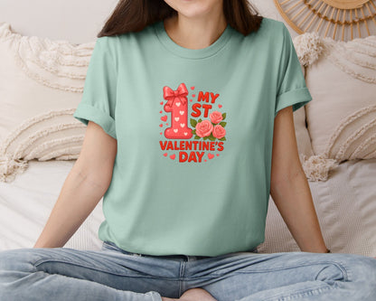 brand:Bella Canvas|color:Dusty Blue|My First Valentines Day Valentine 2 Graphic T-Shirt