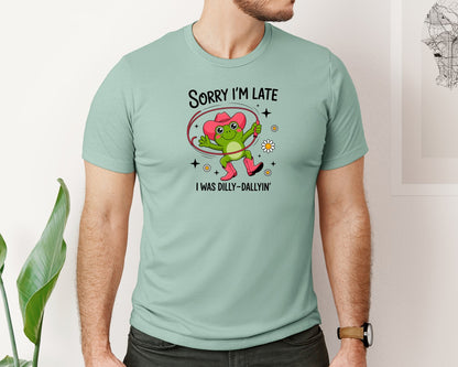 brand:Bella Canvas|color:Dusty Blue|Funny Frog Cowgirl Western Art Graphic T-Shirt