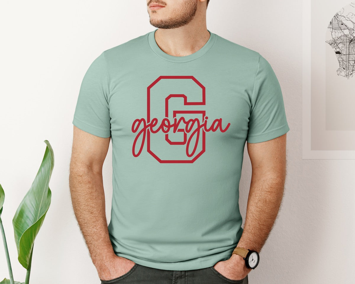 brand:Bella Canvas|color:Dusty Blue|Georgia Monogram 2 Graphic T-Shirt