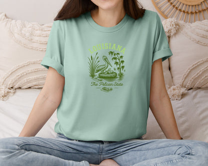 brand:Bella Canvas|color:Dusty Blue|Louisiana The Pelican State Graphic T-Shirt