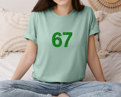 brand:Bella Canvas|color:Dusty Blue|Lucky Shamrock 67 Number Graphic T-Shirt