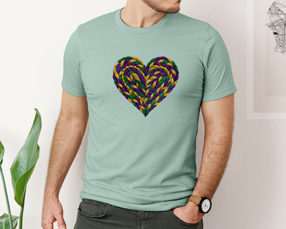 brand:Bella Canvas|color:Dusty Blue|Latch Hook Mardi Gras Heart Graphic T-Shirt