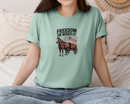 brand:Bella Canvas|color:Dusty Blue|Patriotic Horse Cowboy 4Th Of July Shirt Graphic T-Shirt