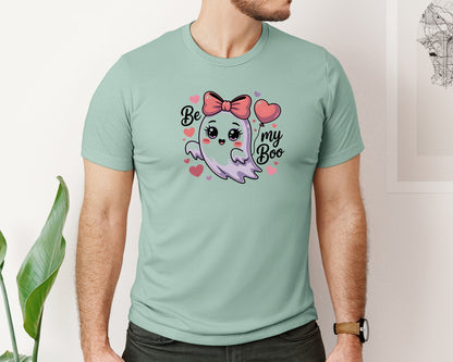 brand:Bella Canvas|color:Dusty Blue|Valentines Day Ghost Be My Boo Graphic T-Shirt