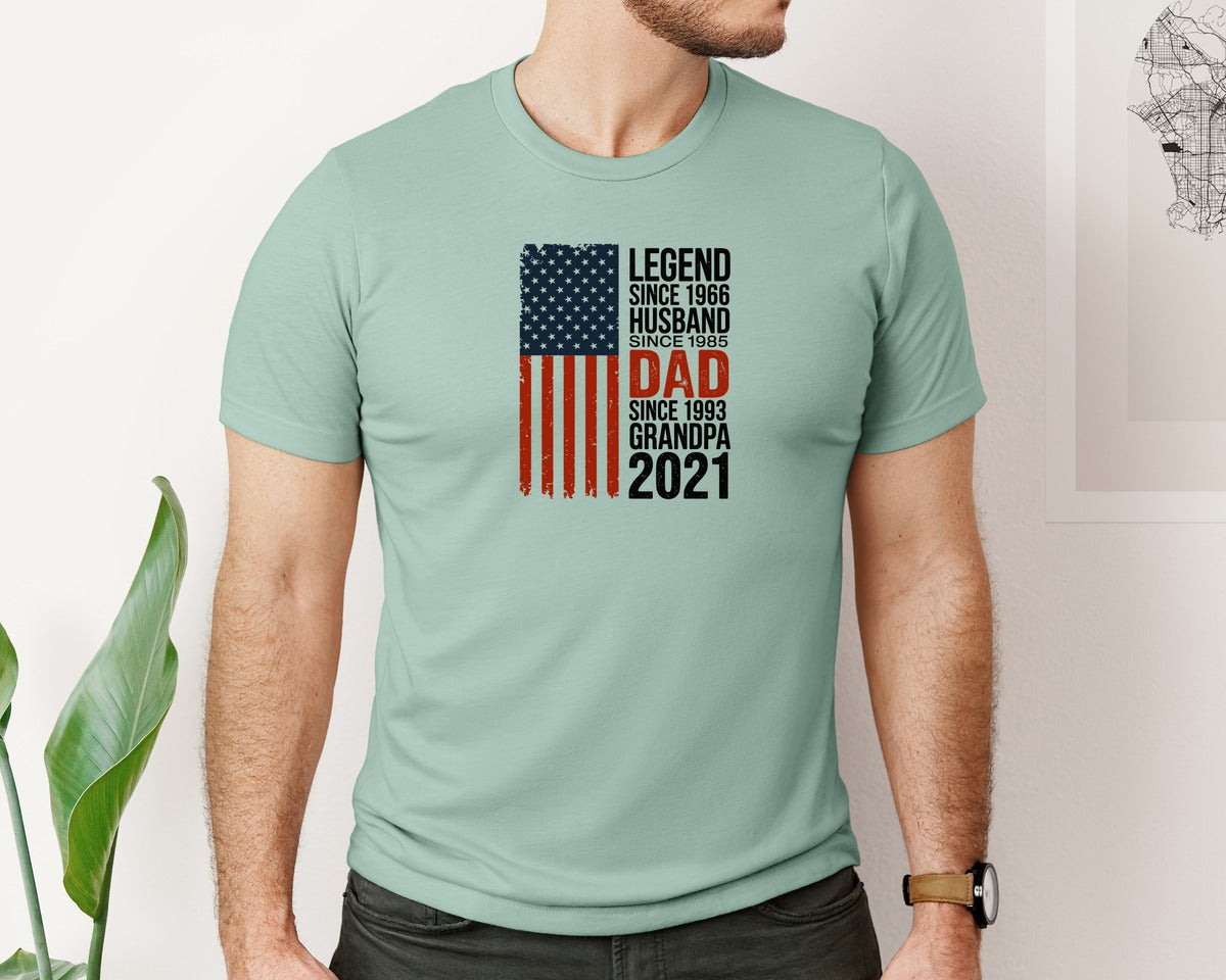 brand:Bella Canvas|color:Dusty Blue|Patriotic Legend Dad Grandpa Flag Graphic T-Shirt