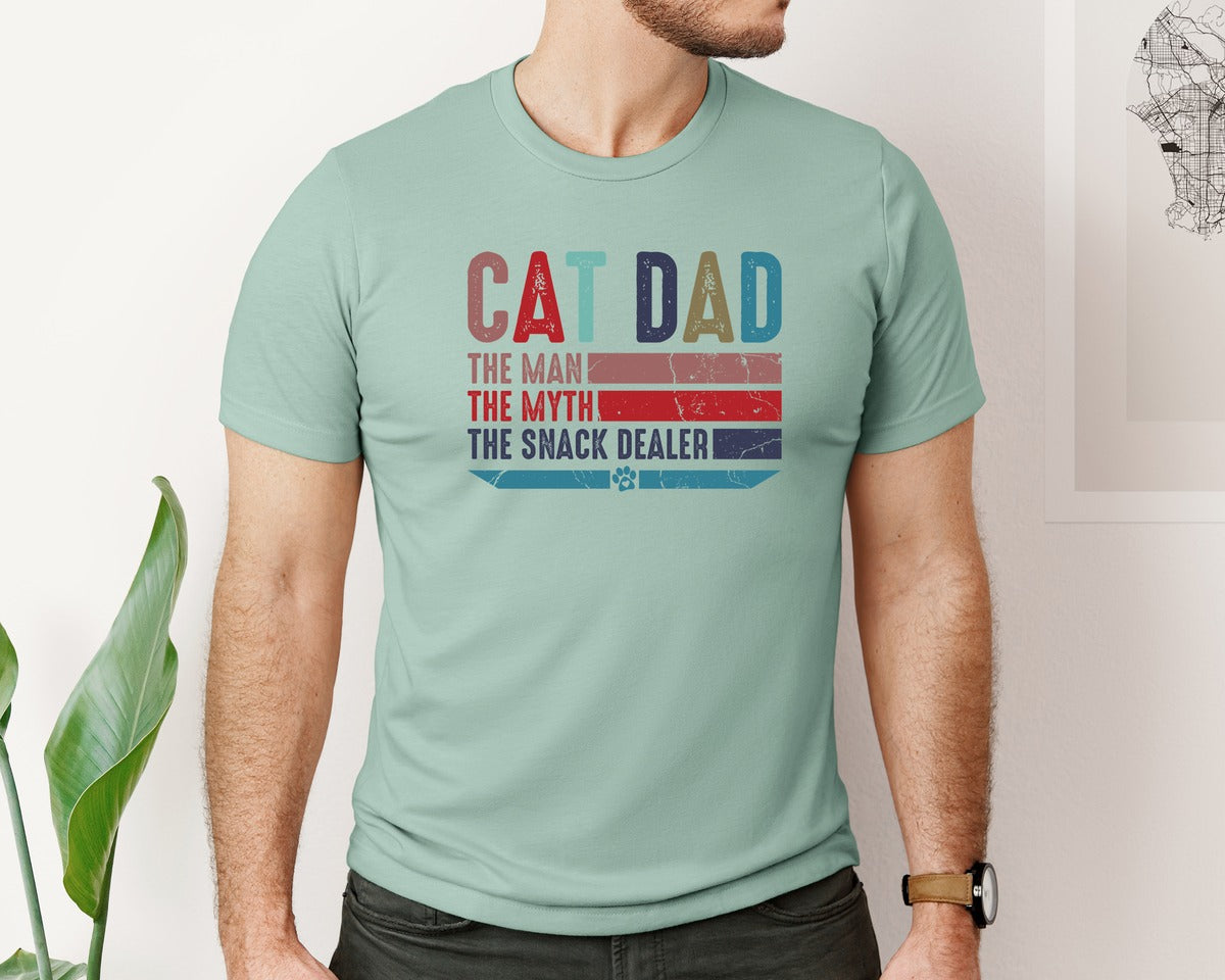 brand:Bella Canvas|color:Dusty Blue|Cat Dad Snack Dealer Dad Graphic T-Shirt