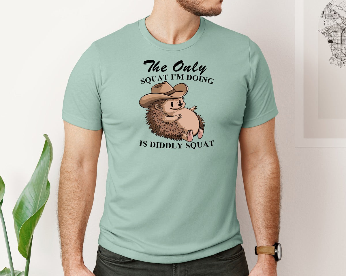 brand:Bella Canvas|color:Dusty Blue|The Only Squat Im Doing Is Diddly Squat 9 Graphic T-Shirt