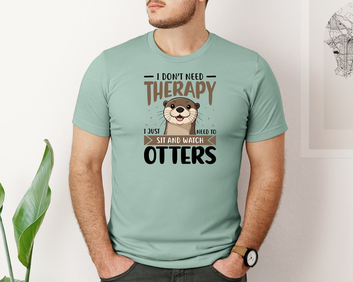 brand:Bella Canvas|color:Dusty Blue|Funny Otter Therapy T Shirt Design Graphic T-Shirt