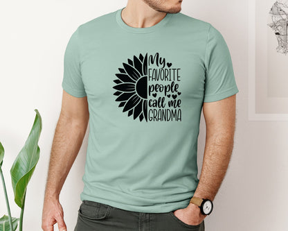 brand:Bella Canvas|color:Dusty Blue|Grandma Sunflower Grandma Graphic T-Shirt