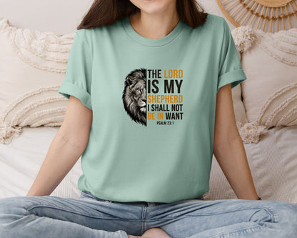 brand:Bella Canvas|color:Dusty Blue|The Lord Is My Shepherd Lion Psalm Graphic T-Shirt