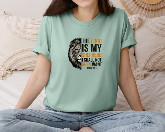 The Lord Is My Shepherd Lion Psalm Graphic T-Shirt
