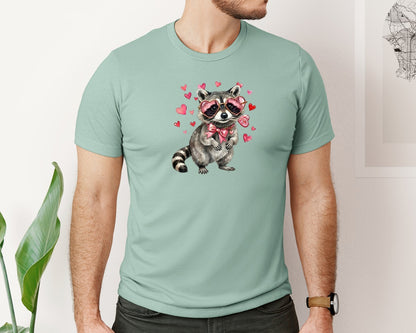 brand:Bella Canvas|color:Dusty Blue|Valentines Day Raccoon 3 Graphic T-Shirt